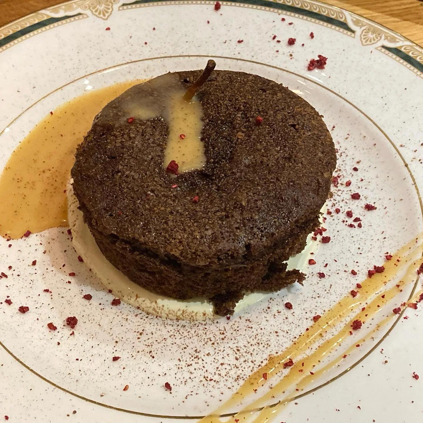 Warm chocolate dessert with a delicate sauce