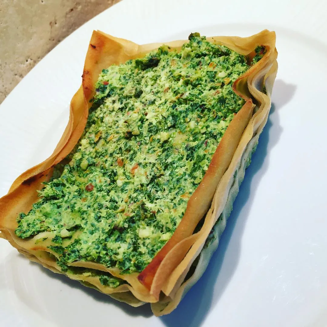 A green fresh-pasta course
